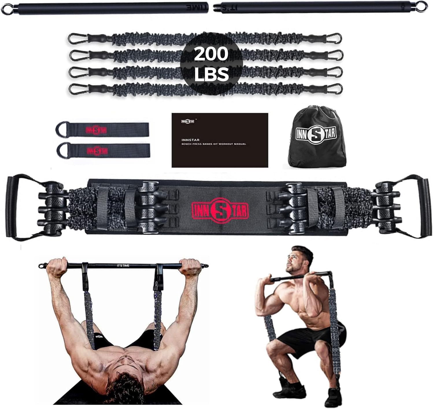 Resistance Bands Bar Exercise Bands Attachment 38" Black Max Load 800Lb for Home Gym Workout Full Body Workout Power Lifting Fitness Bar