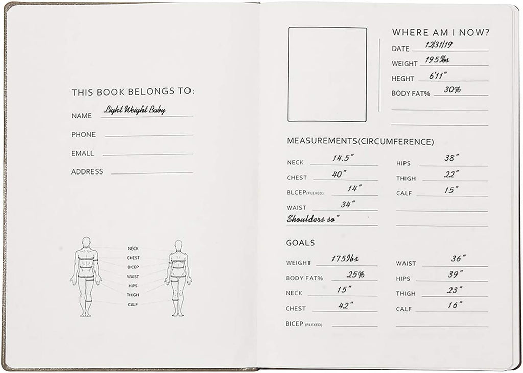 Fitness & Food Journal Weight Loss Planner for Women & Men, Tracking Meals and Exercise, Bodybuilding Progress - Daily Personal Health Tracker