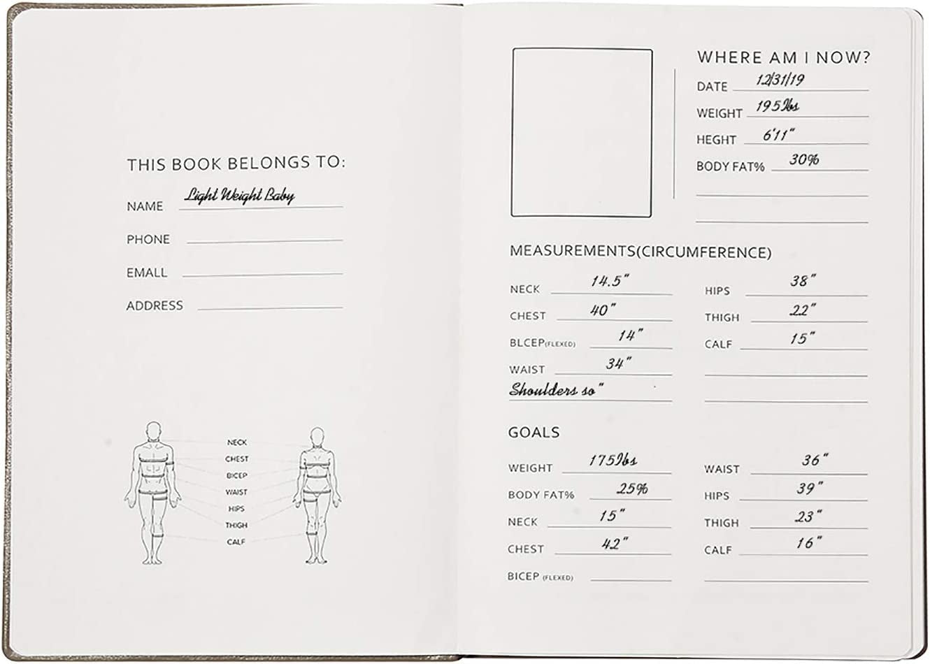 Fitness & Food Journal Weight Loss Planner for Women & Men, Tracking Meals and Exercise, Bodybuilding Progress - Daily Personal Health Tracker