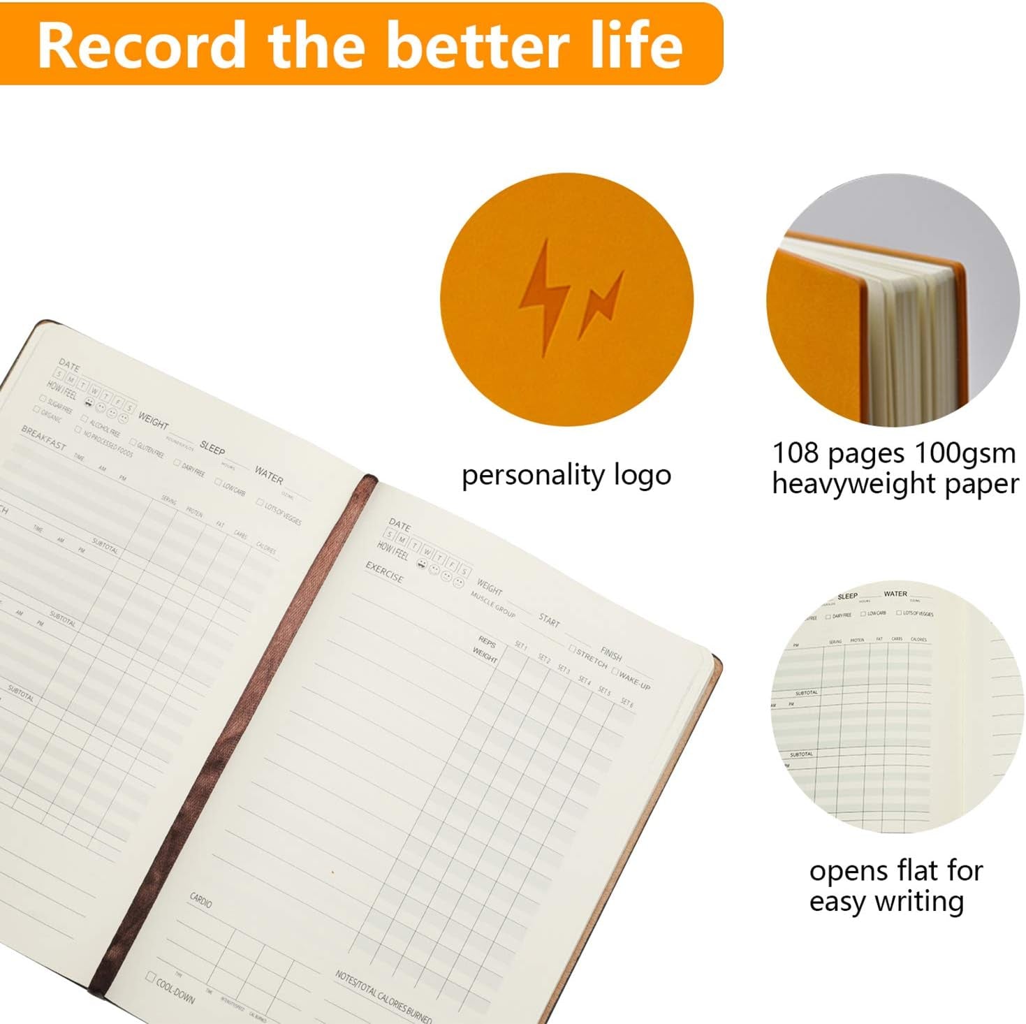 Fitness & Food Journal Weight Loss Planner for Women & Men, Tracking Meals and Exercise, Bodybuilding Progress - Daily Personal Health Tracker