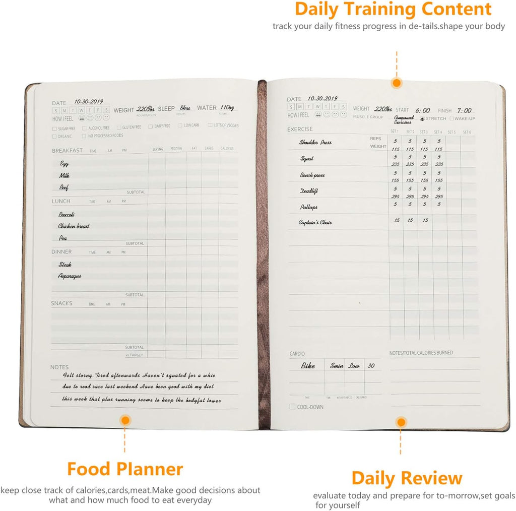 Fitness & Food Journal Weight Loss Planner for Women & Men, Tracking Meals and Exercise, Bodybuilding Progress - Daily Personal Health Tracker