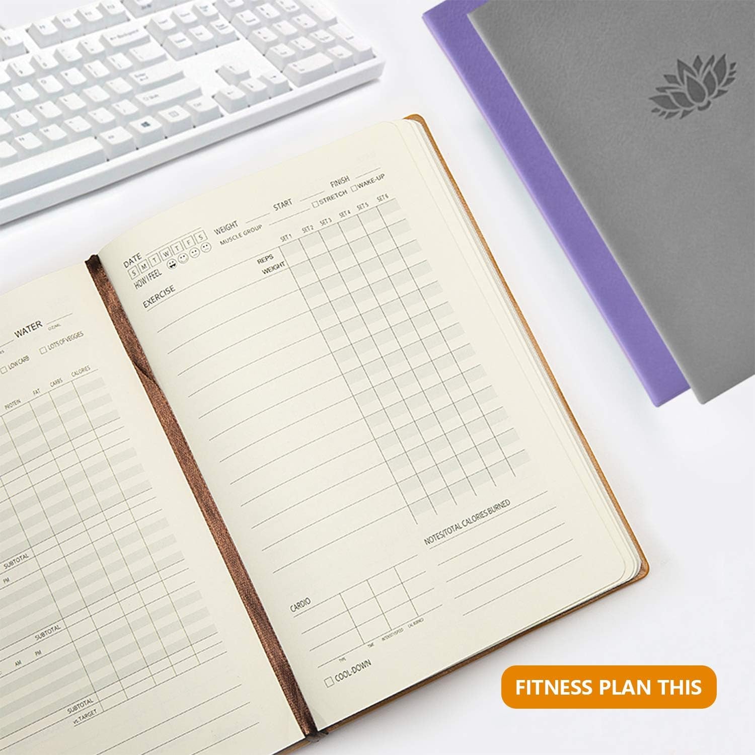 Fitness & Food Journal Weight Loss Planner for Women & Men, Tracking Meals and Exercise, Bodybuilding Progress - Daily Personal Health Tracker